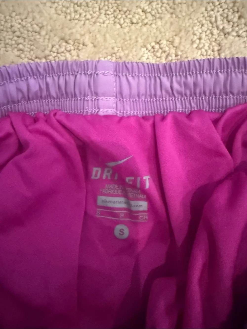 Nike Women’s Lavender Athletic Shorts with Aqua Panels and Magenta Trim